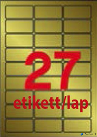 Etikett, lézernyomtatókhoz és fénymásológépekhez, 63,5x29,6 mm, APLI,  matt, arany színű, 540 etikett/csomag