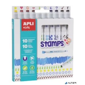   Filctoll készlet, nyomda, APLI Kids 'Markers Duo Stamps', 10 különböző szín és minta