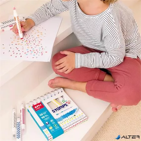 Filctoll készlet, nyomda, APLI Kids 'Markers Duo Stamps', 10 különböző szín és minta