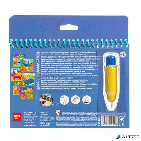 Színezőfüzet, vízbázisú, APLI Kids "Aqua Fun", tengeri állatok