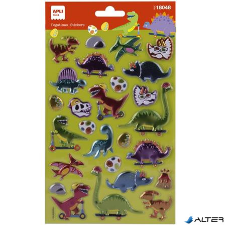 Matrica, fémes hatású, APLI Kids "Stickers", dínó