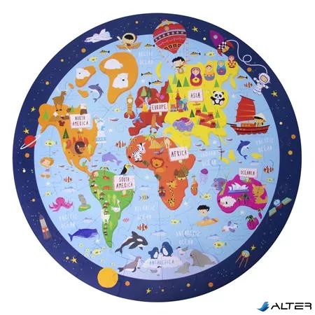 Puzzle, kör alakú, 48 darabos, APLI Kids "Circular Puzzle", világtérkép