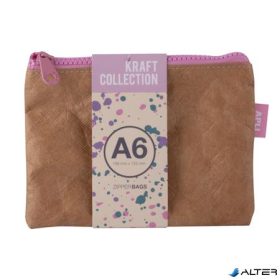   Rendszerező tasak, cipzáras, bőrhatású textúra, műanyag, A6, APLI 'Kraft', vegyes színű cipzár