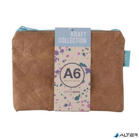 Rendszerező tasak, cipzáras, bőrhatású textúra, műanyag, A6, APLI 'Kraft', vegyes színű cipzár