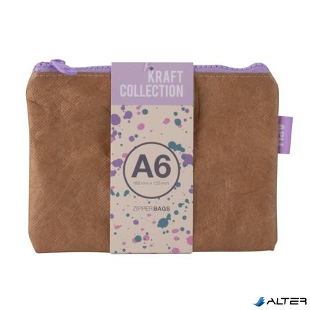 Rendszerező tasak, cipzáras, bőrhatású textúra, műanyag, A6, APLI 'Kraft', vegyes színű cipzár