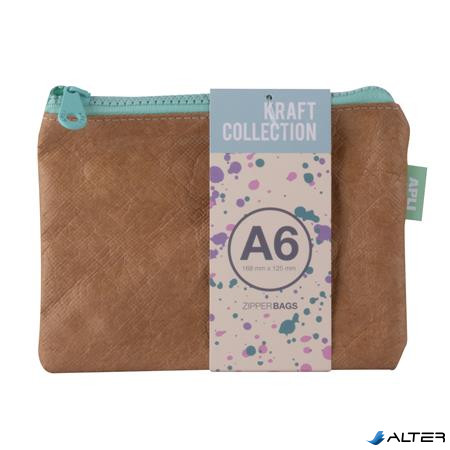 Rendszerező tasak, cipzáras, bőrhatású textúra, műanyag, A6, APLI 'Kraft', vegyes színű cipzár