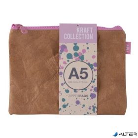   Rendszerező tasak, cipzáras, bőrhatású textúra, műanyag, A5, APLI 'Kraft', vegyes színű cipzár