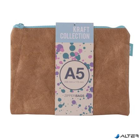 Rendszerező tasak, cipzáras, bőrhatású textúra, műanyag, A5, APLI 'Kraft', vegyes színű cipzár