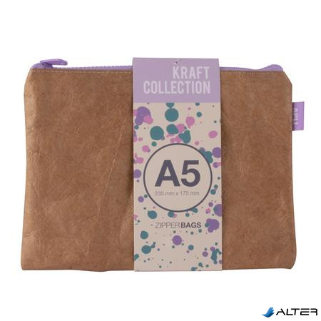 Rendszerező tasak, cipzáras, bőrhatású textúra, műanyag, A5, APLI 'Kraft', vegyes színű cipzár