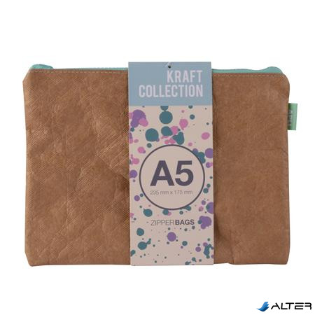 Rendszerező tasak, cipzáras, bőrhatású textúra, műanyag, A5, APLI 'Kraft', vegyes színű cipzár