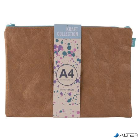 Rendszerező tasak, cipzáras, bőrhatású textúra, műanyag, A4, APLI 'Kraft', vegyes színű cipzár