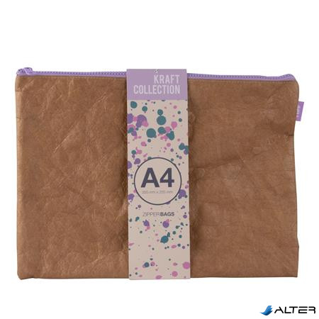 Rendszerező tasak, cipzáras, bőrhatású textúra, műanyag, A4, APLI 'Kraft', vegyes színű cipzár