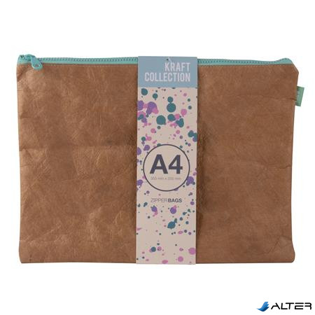 Rendszerező tasak, cipzáras, bőrhatású textúra, műanyag, A4, APLI 'Kraft', vegyes színű cipzár