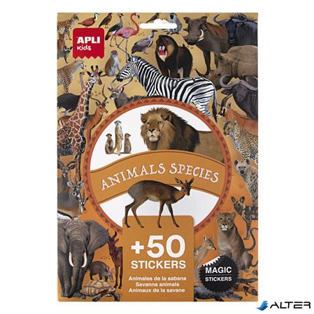 Matrica, újra felhasználható, 50 db, APLI Kids "Stickers", szavanna állatai
