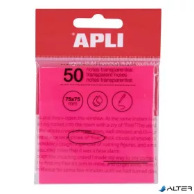   Öntapadó jegyzettömb, átlátszó, vízálló, 75x75 mm, 50 lap, APLI, rózsaszín