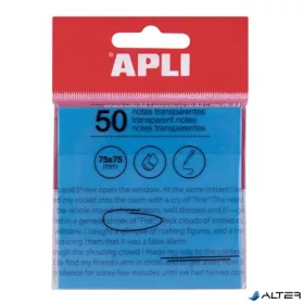   Öntapadó jegyzettömb, átlátszó, vízálló, 75x75 mm, 50 lap, APLI, kék