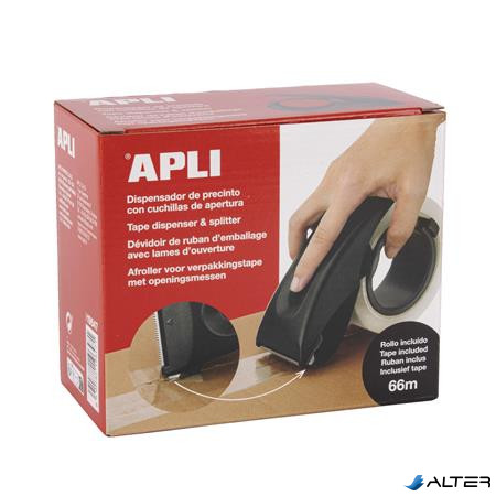 Csomagolószalag adagoló, beépített pengével, csomagolószalaggal, APLI, fekete