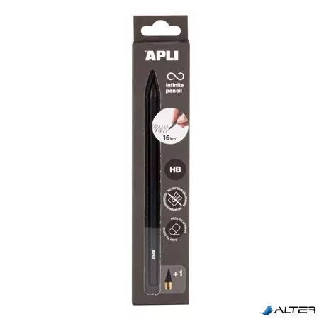 Töltőceruza, HB, hatszögletű, csereheggyel, APLI 'Infinite', fekete