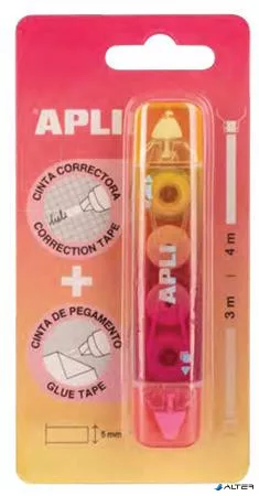 Hibajavító- és ragasztóroller, 2in1, 5 mm x 4-3 m,  APLI , vegyes színek