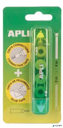 Hibajavító- és ragasztóroller, 2in1, 5 mm x 4-3 m,  APLI , vegyes színek