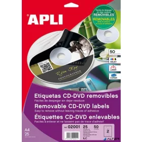 Etikett, CD/DVD, A4, matt, eltávolítható, APLI