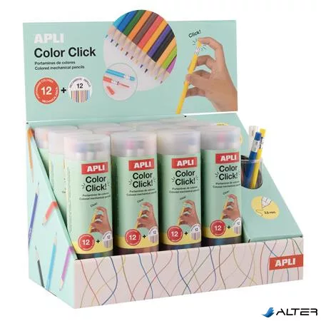Színes töltőceruza készlet, ceruzatartóban, display, APLI 'Color Click', 12 szín