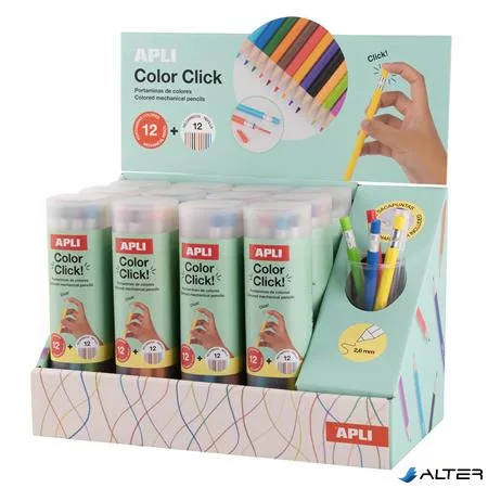 Színes töltőceruza készlet, ceruzatartóban, display, APLI 'Color Click', 12 szín