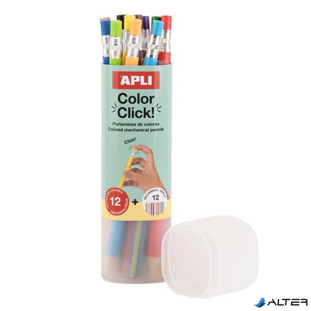 Színes töltőceruza készlet, ceruzatartóban, APLI "Color Click", 12 különböző szín