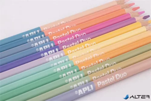 Színes ceruza készlet, kétvégű, háromszögletű, APLI "Pastel Duo", 24 különböző pasztel  szín