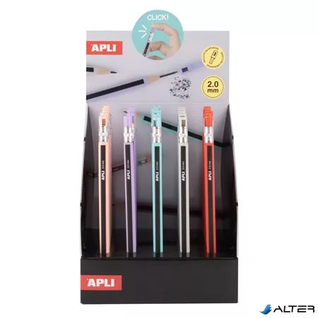 Töltőceruza display, mechanikus, 2 mm, hegyezővel, ceruzahatású, APLI, vegyes színekben, 25 db