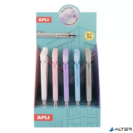 Nyomósirón display, 0,7 mm, hegyezővel,  rázós, APLI, vegyes színekben, 25 db