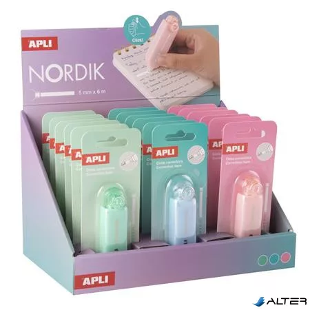 Hibajavító roller, nyomógombos, 5 mm x 6 m, APLI "Nordik", vegyes pasztell színek