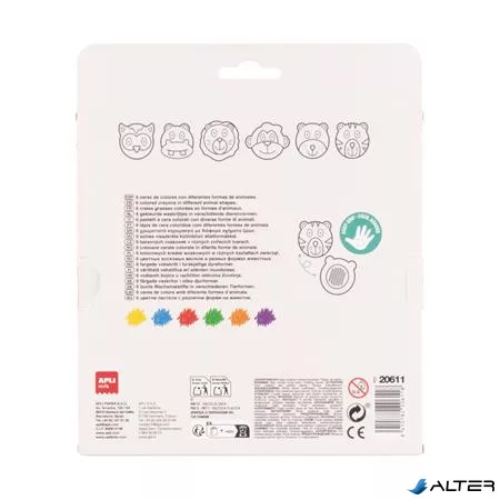 Zsírkréta, állat formájú, APLI Kids "Paint & fun", 6 különböző szín
