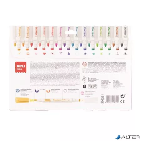 Filctoll készlet, 2,5 mm, kimosható, nyomda, APLI Kids "Stamps", 14 különböző szín és minta