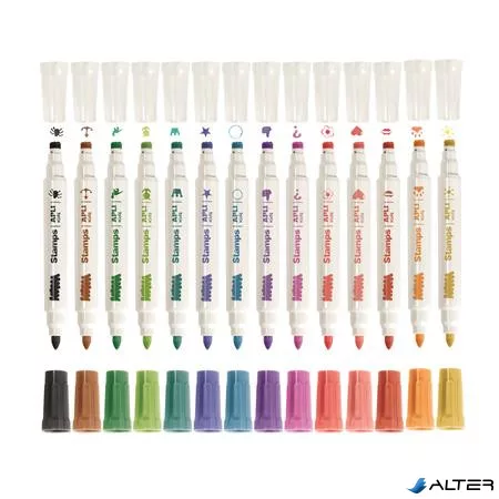 Filctoll készlet, 2,5 mm, kimosható, nyomda, APLI Kids "Stamps", 14 különböző szín és minta
