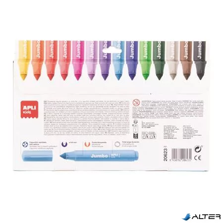 Filctoll készlet, 9,6 mm, kimosható, vastag, APLI Kids "Jumbo", 14 különböző szín