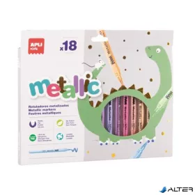   Filctoll készlet, 3,6 mm, kimosható, metálfényű, APLI Kids "Metallic", 18 különböző szín
