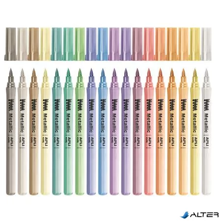Filctoll készlet, 3,6 mm, kimosható, metálfényű, APLI Kids "Metallic", 18 különböző szín