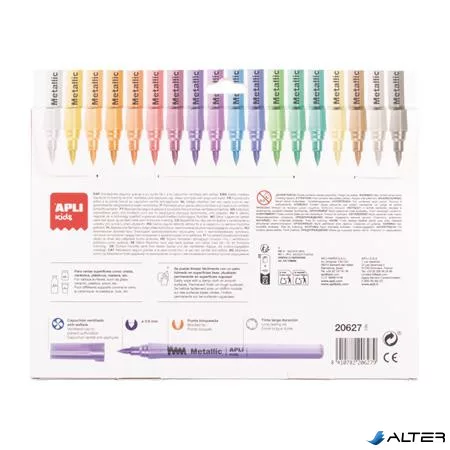 Filctoll készlet, 3,6 mm, kimosható, metálfényű, APLI Kids "Metallic", 18 különböző szín