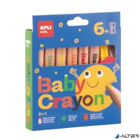   Színes ceruza készlet, vastag, hegyezővel, 3 az 1-ben, APLI Kids "Baby Crayon", 6 különböző szín
