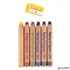 Színes ceruza készlet, vastag, hegyezővel, 3 az 1-ben, APLI Kids "Baby Crayon", 6 különböző szín