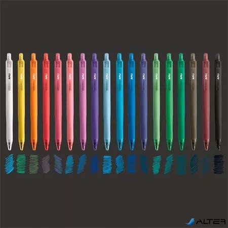 Zseléstoll, akril tintával, 0,7 mm, nyomógombos, APLI "Color Click", 18 különböző szín