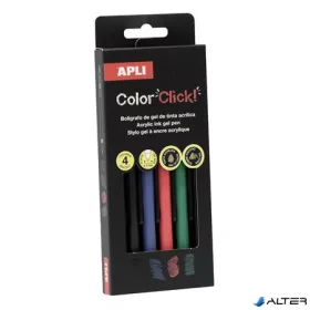   Zseléstoll, akril tintával, 0,7 mm, nyomógombos, APLI "Color Click", 4 különböző szín