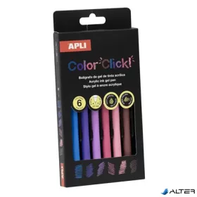   Zseléstoll, akril tintával, 0,7 mm, nyomógombos, APLI "Color Click", tavaszi színek, 6 különböző szín