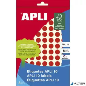   Etikett, 10 mm kör, kézzel írható, színes, APLI, piros, 1008 etikett/csomag