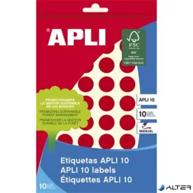   Etikett, 16 mm kör, kézzel írható, színes, APLI, piros, 432 etikett/csomag