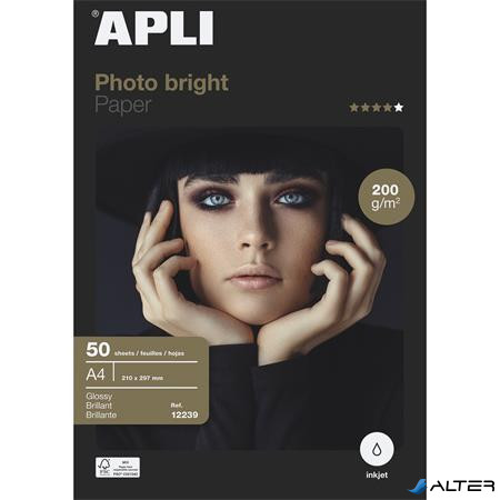 Fotópapír, tintasugaras, A4, 200 g, fényes, APLI "Photo bright"