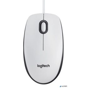   Egér, vezetékes, optikai, normál méret, USB, LOGITECH "M100", fehér