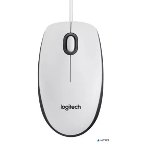   Egér, vezetékes, optikai, normál méret, USB, LOGITECH "M100", fehér