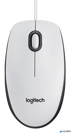 Egér, vezetékes, optikai, normál méret, USB, LOGITECH "M100", fehér